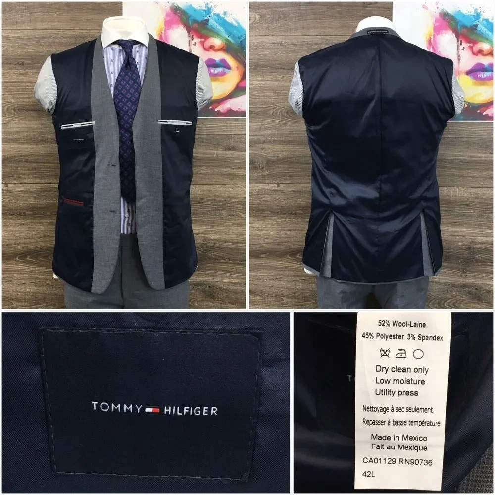 TOMMY HILFIGER Mens Suit 2 Piece Set Size‎ 42L Jacket Blazer Pants Wool Casual